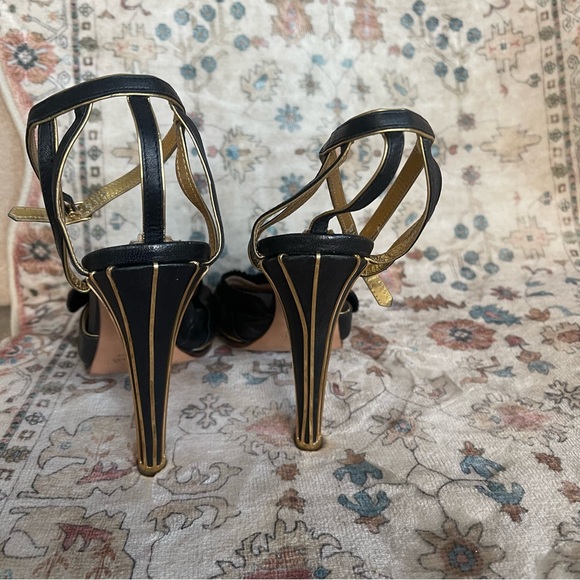 Chloe Black and Gold Heels With Cage Ankle Strap - Picture 7 of 11